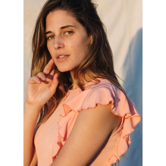 Christy Dawn The Quinn Ruffle Midi Dress in Apricot - Picture 4 of 14